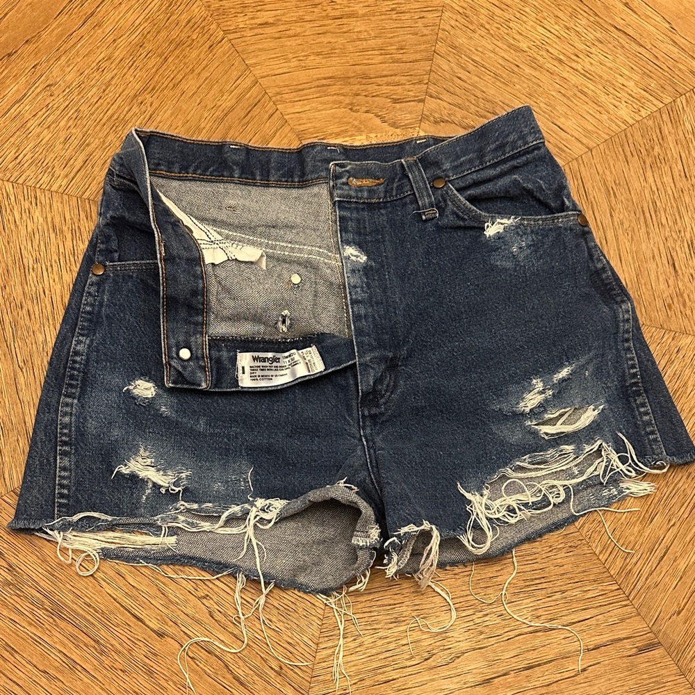 Wrangler Dark Blue Distressed Jean Shorts